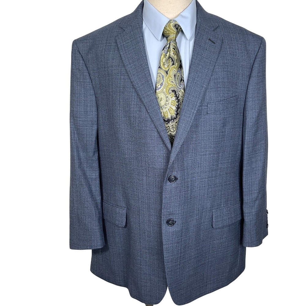 Jos A Bank Traveler Blazer‎ Men 48R Blue Sport Coat Two Button Classic Wool VTG